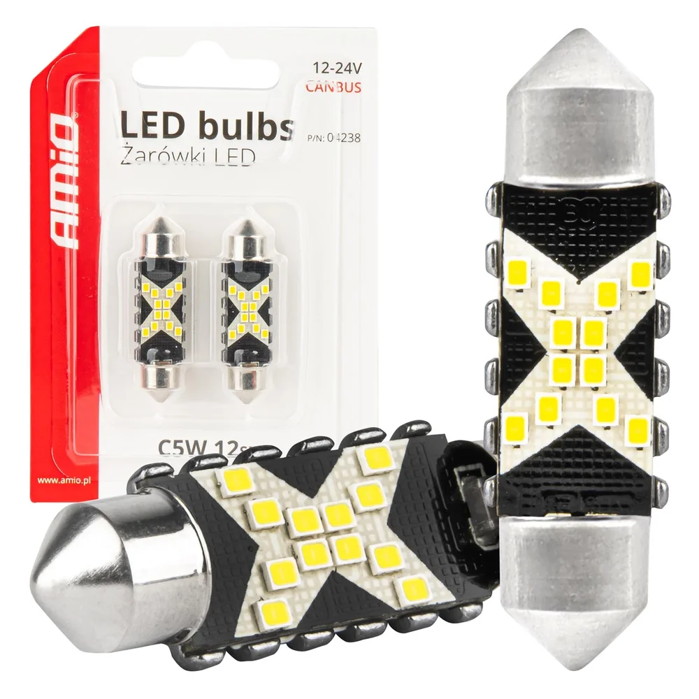 LED žárovka CANBUS 12SMD Festoon C5W 2016 41mm White 12/24V AMiO-04238 LED žárovka CANBUS 12SMD Festoon C5W 2016 41mm White 12/24V AMiO-04238