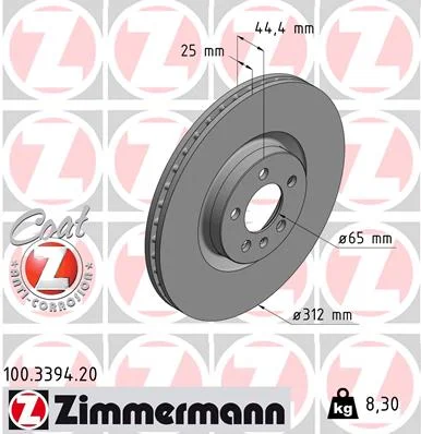 Brzdový kotouč ZIMMERMANN 100.3394.20 – OE 2Q0615301J