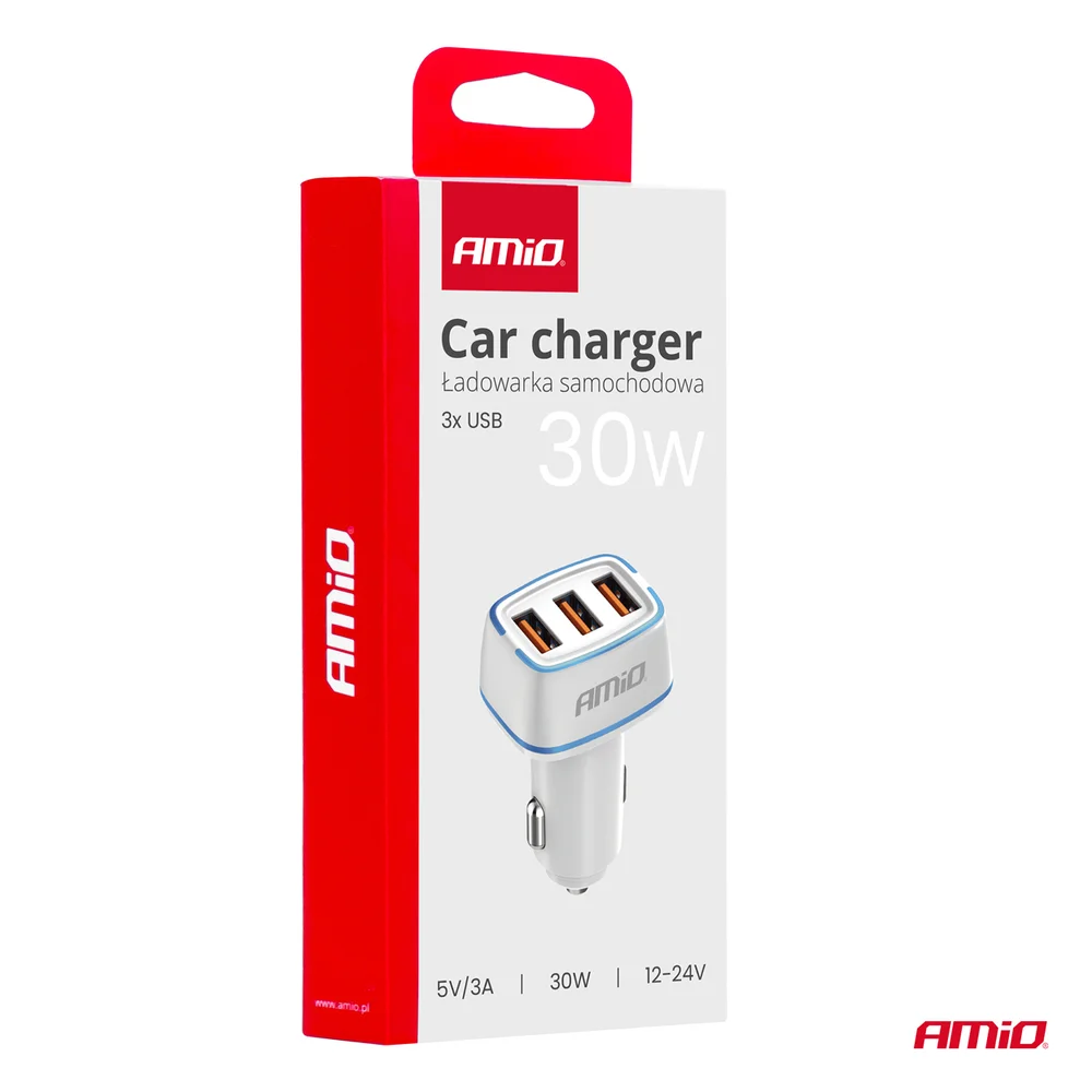 Nabíječka do auta 3x USB-A 30W 12/24V AMiO-03889 - Obrázek 5