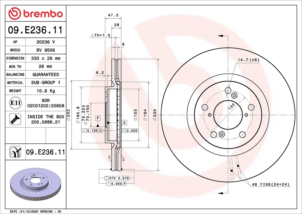 Brzdový kotouč BREMBO 09.E236.11
