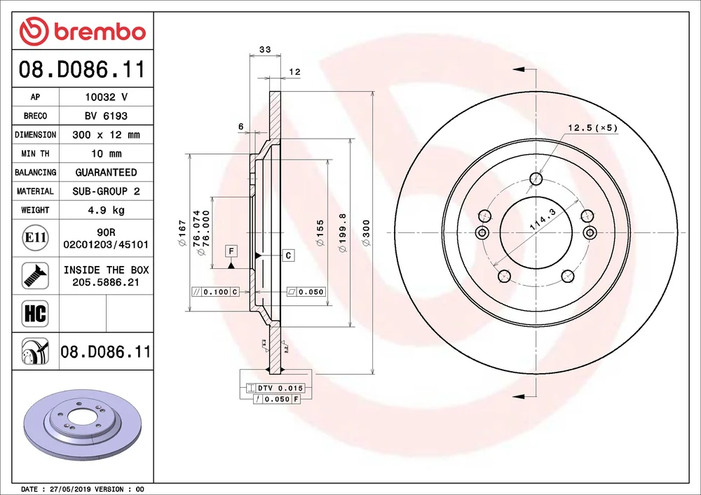 Brzdový kotouč BREMBO 08.D086.11 – OE 58411S0300