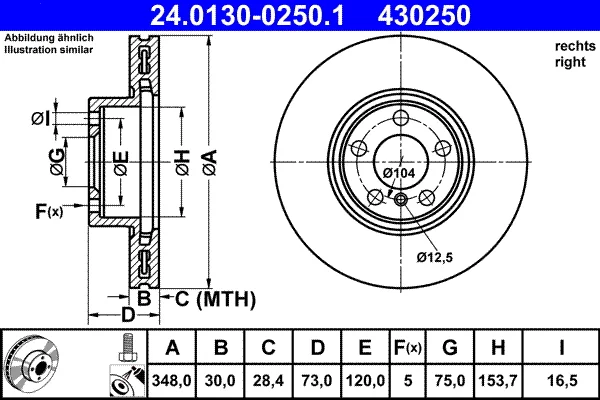 Brzdový kotouč ATE 24.0130-0250.1 – OE 34116871800