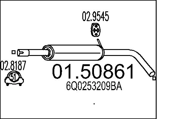 Střední tlumič výfuku MTS 01.50861 – OE 6Q0253209BA
