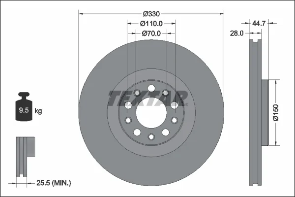 Brzdový kotouč TEXTAR 92337905 Brzdový kotouč TEXTAR 92337905