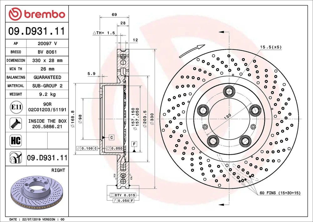 Brzdový kotouč BREMBO 09.D931.11