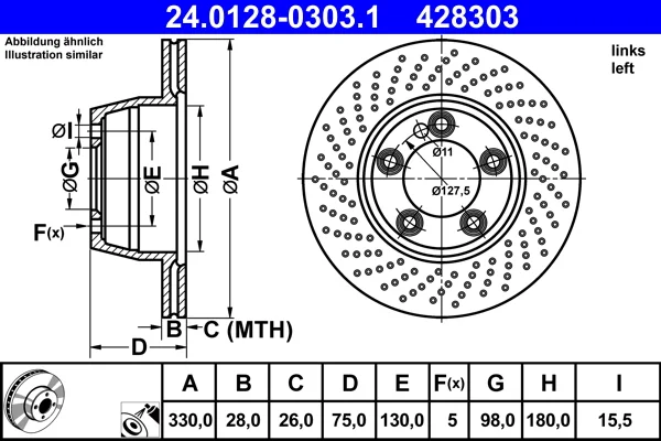 Brzdový kotouč ATE 24.0128-0303.1 – OE 99135240302