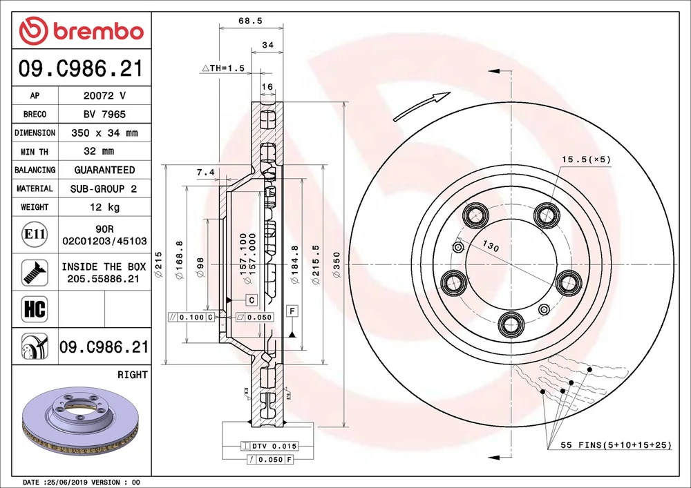 Brzdový kotouč BREMBO 09.C986.21