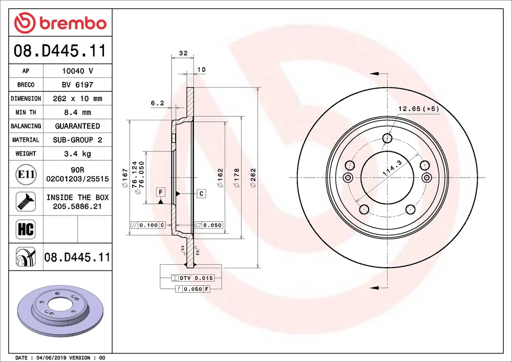 Brzdový kotouč BREMBO 08.D445.11 – OE 58411G2300
